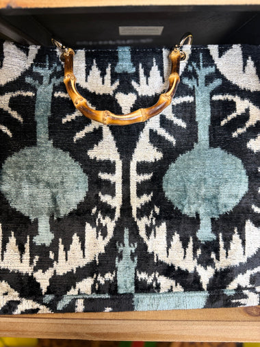 Silk Velvet Large Tote Bag with Baboo Handle