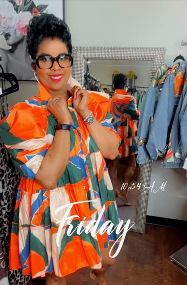 Orange Multi-Colored Short Dress