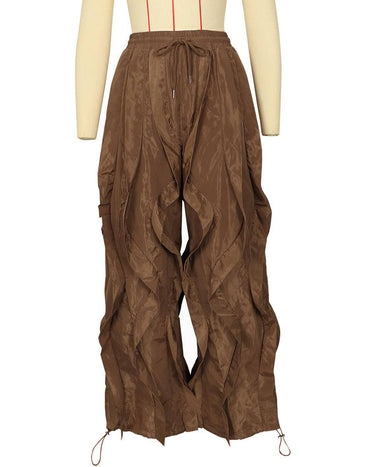 Drawstring Hem Ruffled Wide-Leg Pants: Coffee