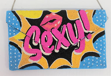 A BEADED BAG SEXY POP ART CLUTCH