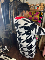 Long Cozy Fuzzy Cardigan (Red/Black/White)