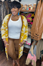 Long Fuzzy Cozy Cardigan (Mustard/Brown)