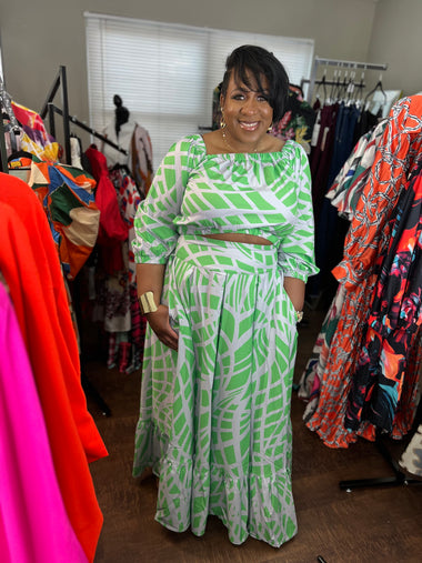Ms. Minty Green Maxi 2-Piece Crop Skirt Set
