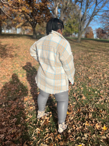 Tan Plaid Shacket (Baby Blue/Cream)