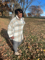 Tan Plaid Shacket (Baby Blue/Cream)