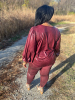 Burgundy Wine Faux Leather Snake Skin Top
