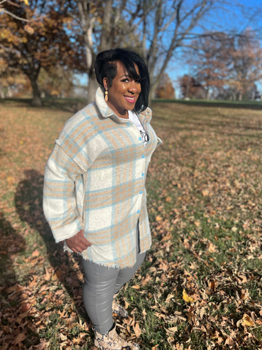 Plaid Shacket (Baby Blue/Cream/Tan)