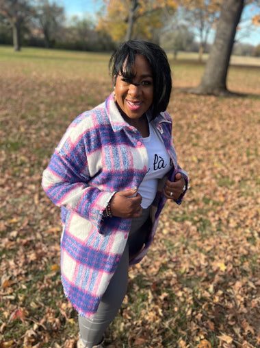 Plaid Shacket (Pink/Purple/White/Gray)