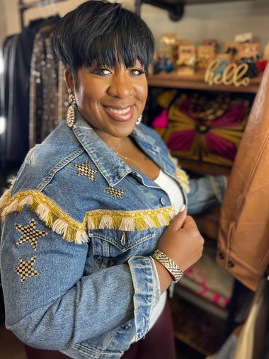 Custom Yellow Fringe Denim Jacket