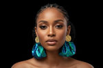 Trendy Statement Blue Green Gold Ruffle Bold Earrings