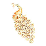 Grace Perched Peacock Rhinestone Brooch Pin: Silver-Clear