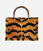 Silk Velvet Ikat Small Tote Bag with Bamboo Handle