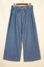 Plus Size Button Pleated Drawstring Waist Wide Leg Jeans: Missy / Blue