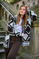 Open Argyle Knit Cardigan: Brown Multi