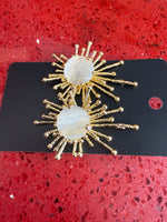 Handmade Gold-Plated Cat’s Eye Stone Sunburst Earrings: White
