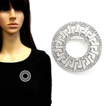 Greek Key Medallion Rhinestone Brooch Pin: Gold-Clear