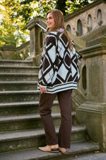 Open Argyle Knit Cardigan: Brown Multi