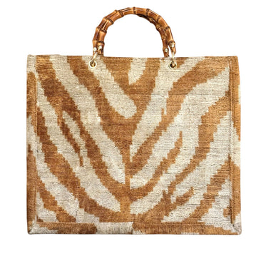 Silk Velvet Ikat Large Tote Bag with Bamboo Handle