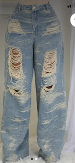 Faded Ripped Wide Leg Jeans