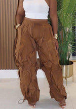 Drawstring Hem Ruffled Wide-Leg Pants: Coffee