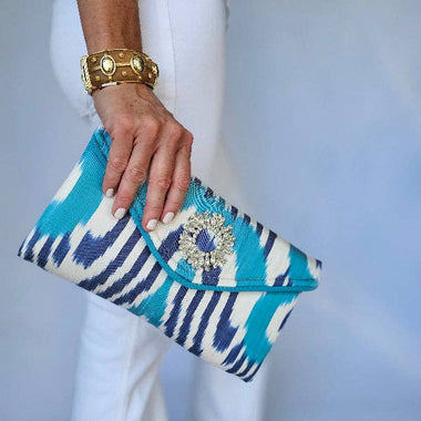 Blue Silk Lily Cocktail Clutch: LEC SS25-L / 6.5in H x 2.5in D x 10.5in W
