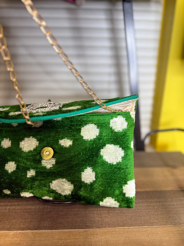Emerald Green And Cream Clutch /Cross Body