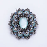 Vintage Antique Silver Flower Brooch Aqua Blue Turquoise Crystal Pin