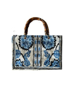 Silk Velvet Ikat Small Tote Bag with Bamboo Handle 