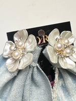Light Blue Denim & Pearl Earrings - Spring Vacation Style