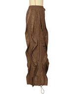 Drawstring Hem Ruffled Wide-Leg Pants: Coffee