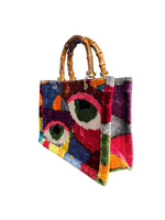 Silk Velvet Ikat Small Tote Bag with Bamboo Handle:/Sold Out