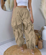 Halen ruffled wide-Leg pants drawstring hem: Khaki