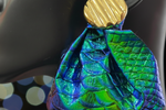 Trendy Statement Blue Green Gold Ruffle Bold Earrings