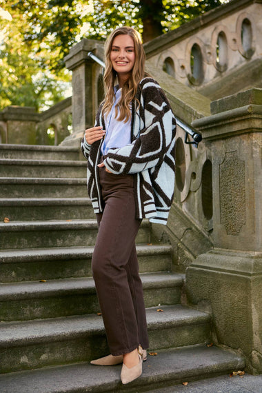 Open Argyle Knit Cardigan: Brown Multi