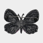 Rhinestone Pave Butterfly Pin Brooch: Black,Fuchsia