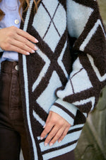 Open Argyle Knit Cardigan: Brown Multi