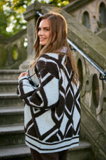 Open Argyle Knit Cardigan: Brown Multi