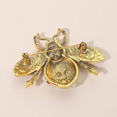 Pearl Floral Rhinestone Embellished Bee Pin Brooch: Gold Burnished,Multi