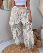 Halen ruffled wide-Leg pants drawstring hem: Khaki