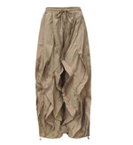 Halen ruffled wide-Leg pants drawstring hem: Khaki