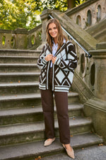 Open Argyle Knit Cardigan: Brown Multi
