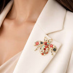 Pearl Floral Rhinestone Embellished Bee Pin Brooch: Gold Burnished,Multi