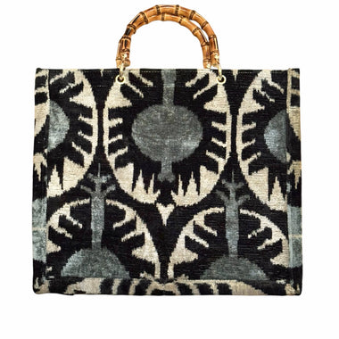 Silk Velvet Ikat Large Tote Bag with Bamboo Handle
