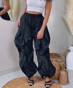 Halen ruffled wide-Leg pants drawstring hem: Khaki