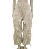 Halen ruffled wide-Leg pants drawstring hem: Khaki