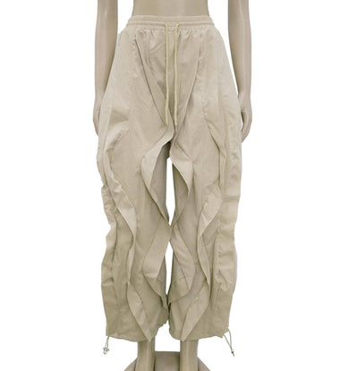 Halen ruffled wide-Leg pants drawstring hem: Khaki
