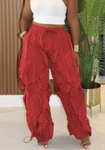 Drawstring Hem Ruffled Wide-Leg Pants: Coffee
