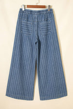 Plus Size Button Pleated Drawstring Waist Wide Leg Jeans: Missy / Blue