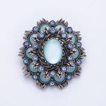 Vintage Antique Silver Flower Brooch Aqua Blue Turquoise Crystal Pin