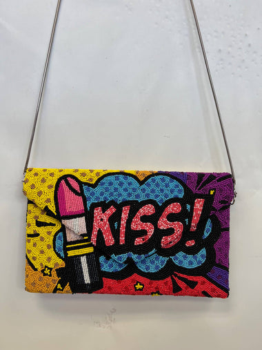 A BEADED BAG KISS POP ART CLUTCH